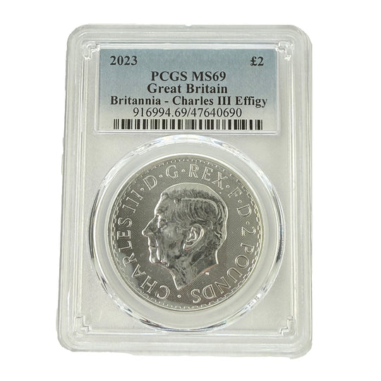 2023 British £2 1 oz Silver Britannia PCGS MS69