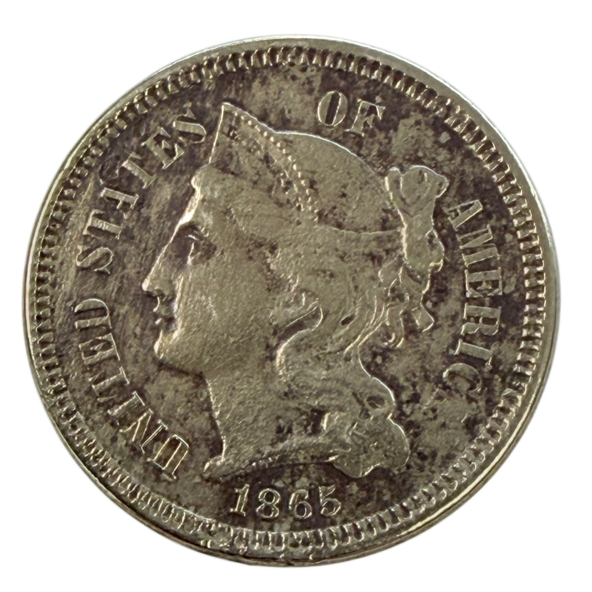 1865 Three Cent Nickel (VF Details)