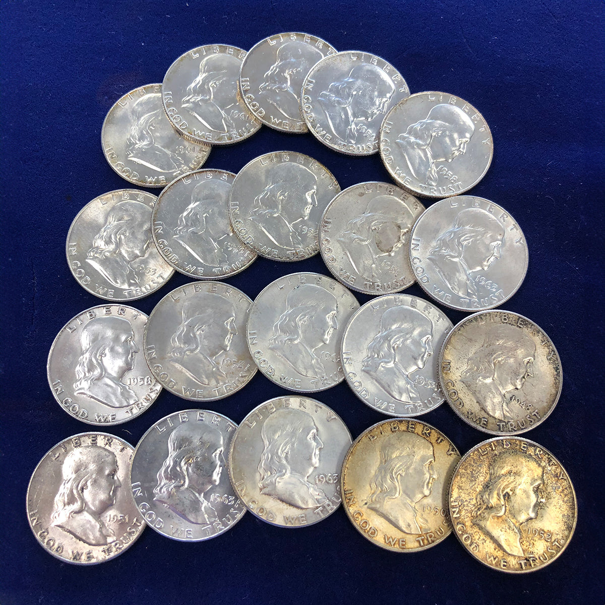 Lot of 20 Franklin Half Dollars (AU)