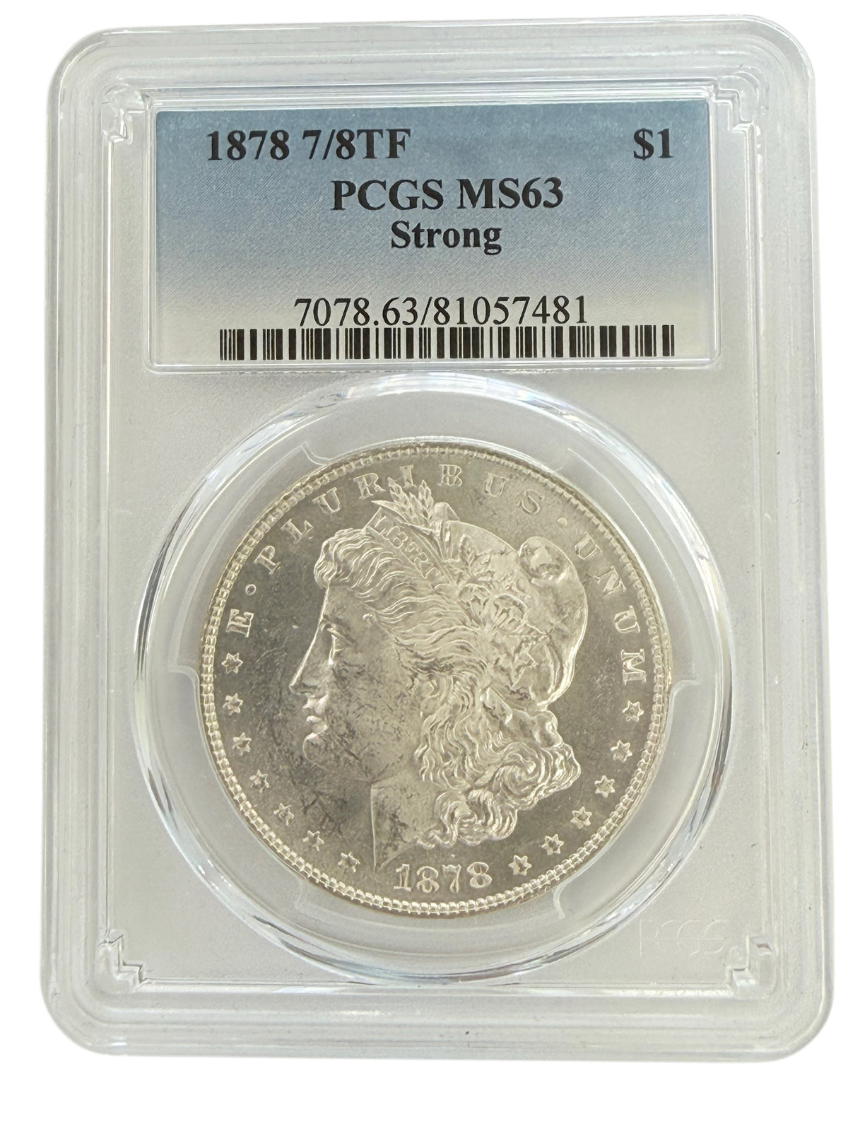 1878 7/8 Tail Feather Strong Morgan Silver Dollar PCGS MS63