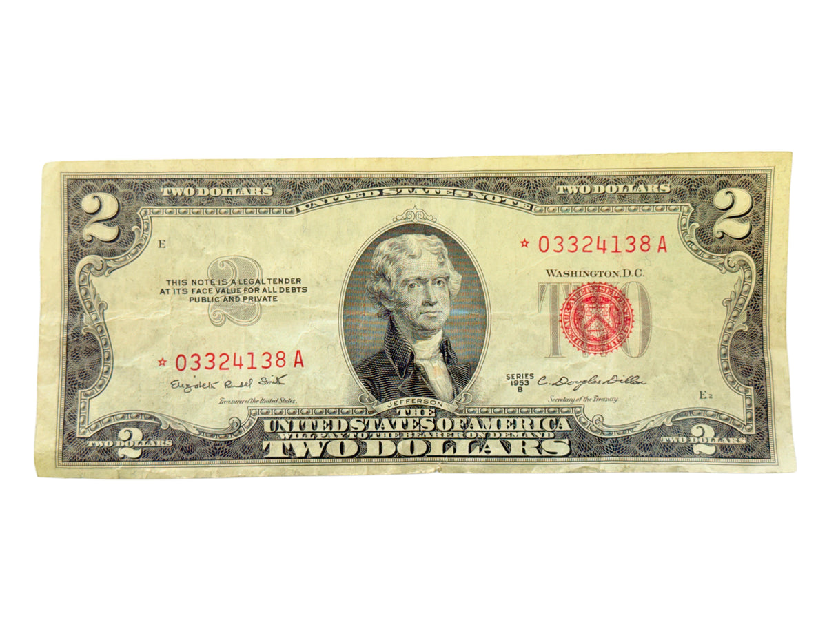 1953-B $2 Legal Tender Star Note (Fine Details) (Two Small Edge Tears)