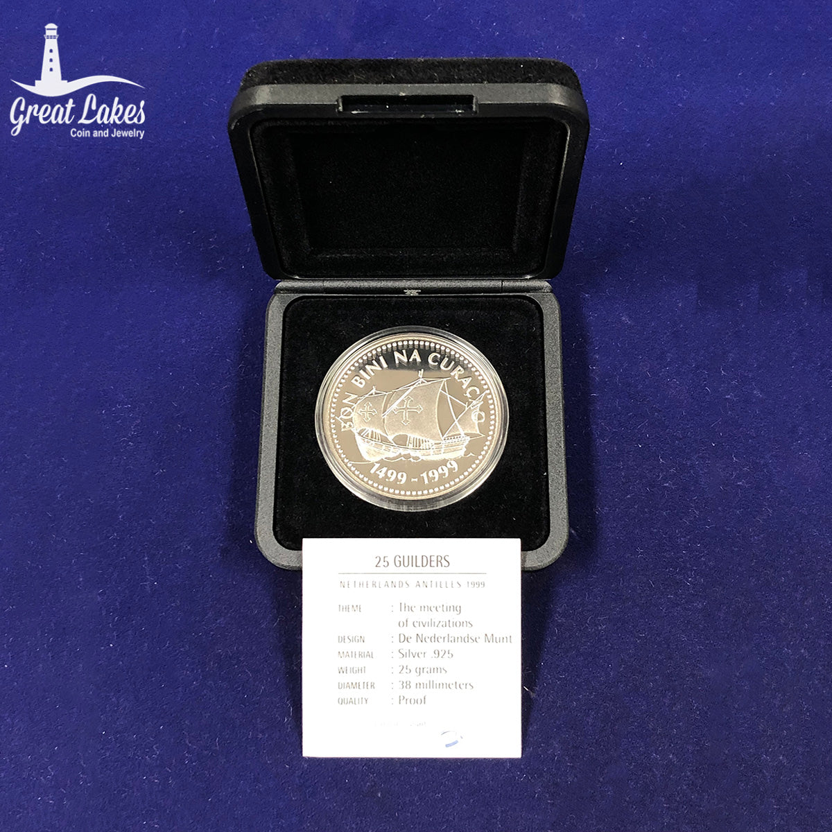 1999 Netherlands Antilles 25 Guilders Silver Proof