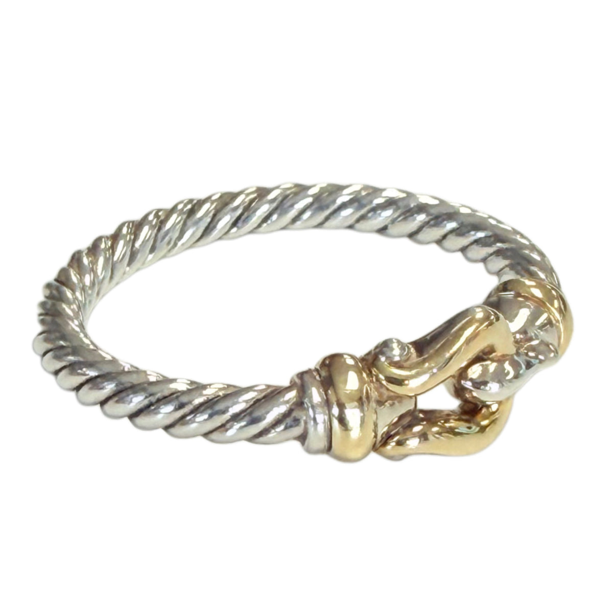 David Yurman Silver & 18k Yellow Gold Cable Buckle Ring