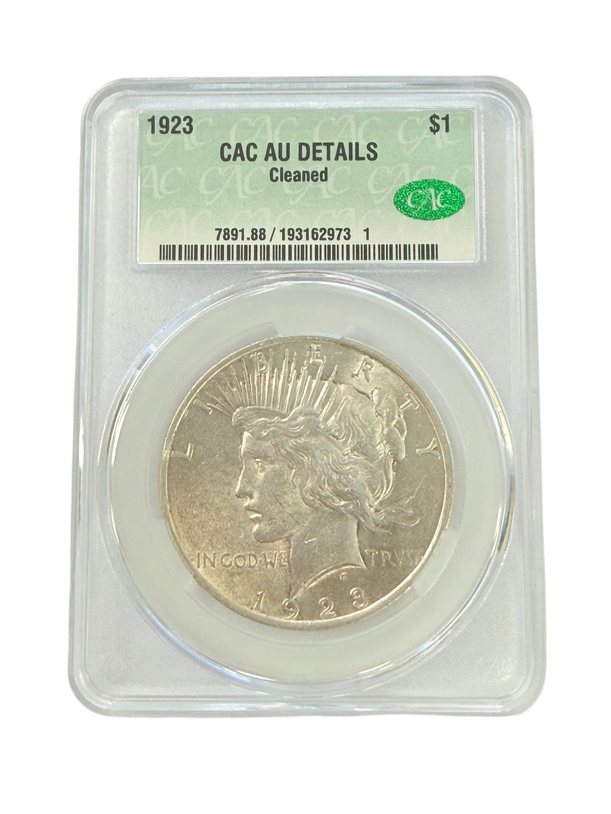1923 Peace Silver Dollar CAC AU Details