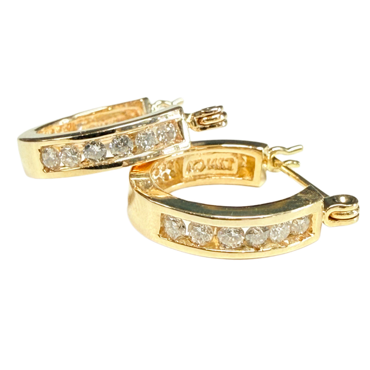 14k Yellow Gold Diamond Hoop Earrings