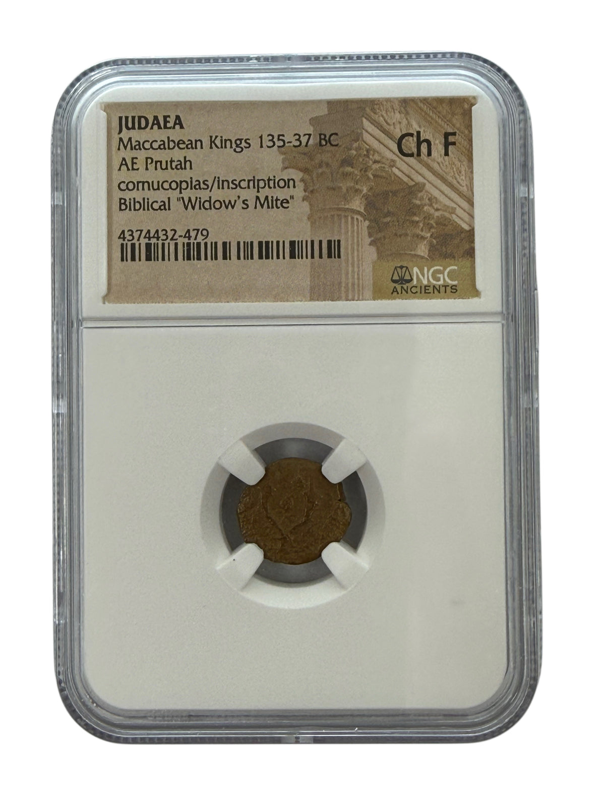 Judaea 135–37 BC AE Prutah "Widow's Mite" NGC Choice Fine