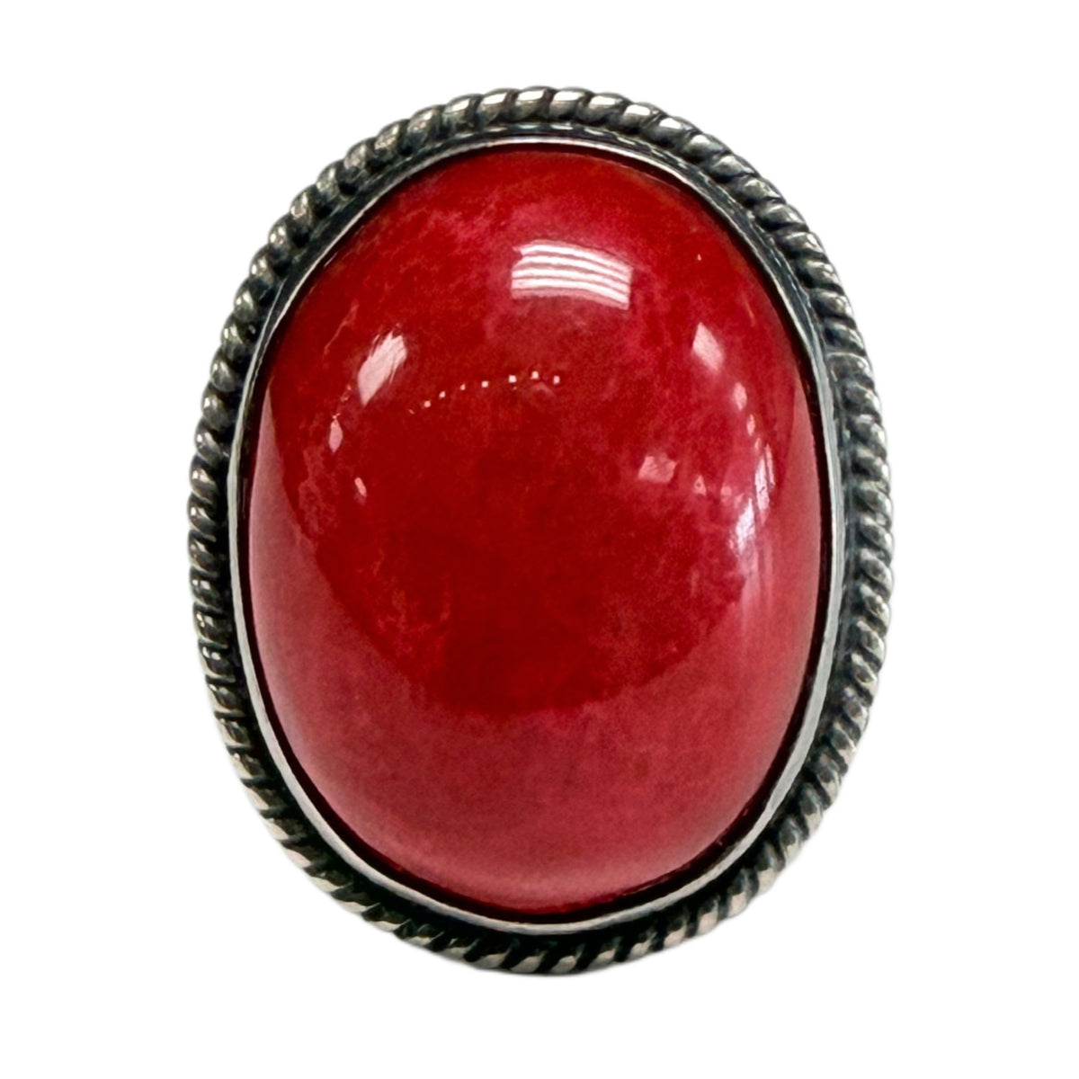 Silver & Red Coral Ring