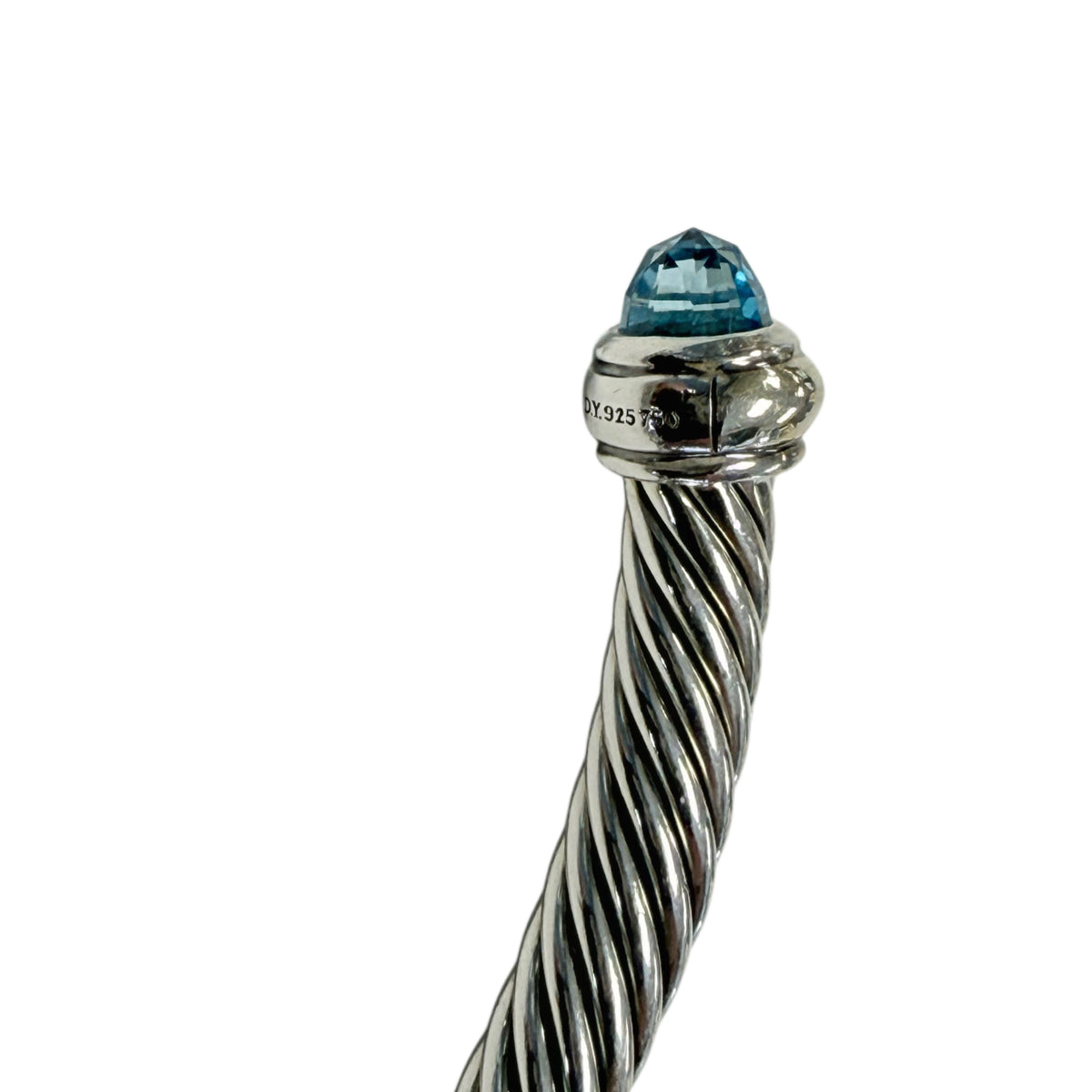 David Yurman Silver & 18k Gold Classic Cable Bracelet with Blue Topaz