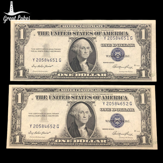 2 Consecutive 1935-E $1 Silver Certificate (CU)