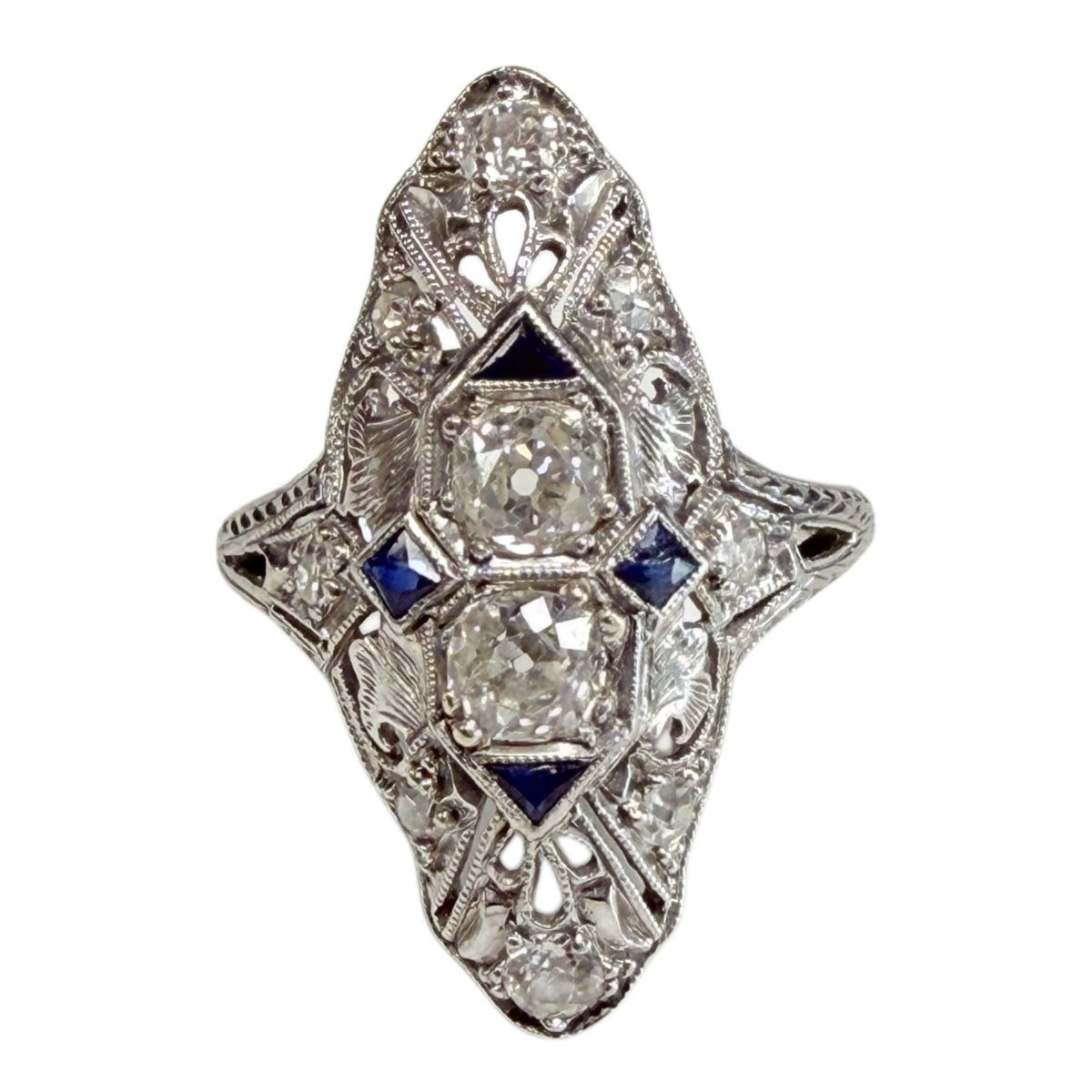 Platinum Art Deco Diamond & Sapphire Ring
