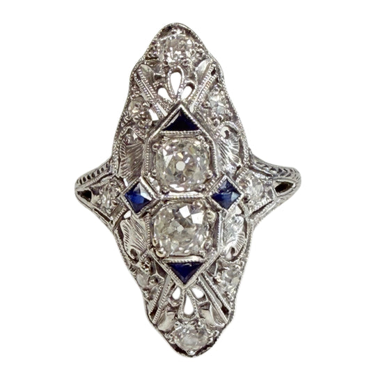 Platinum Art Deco Diamond & Sapphire Ring