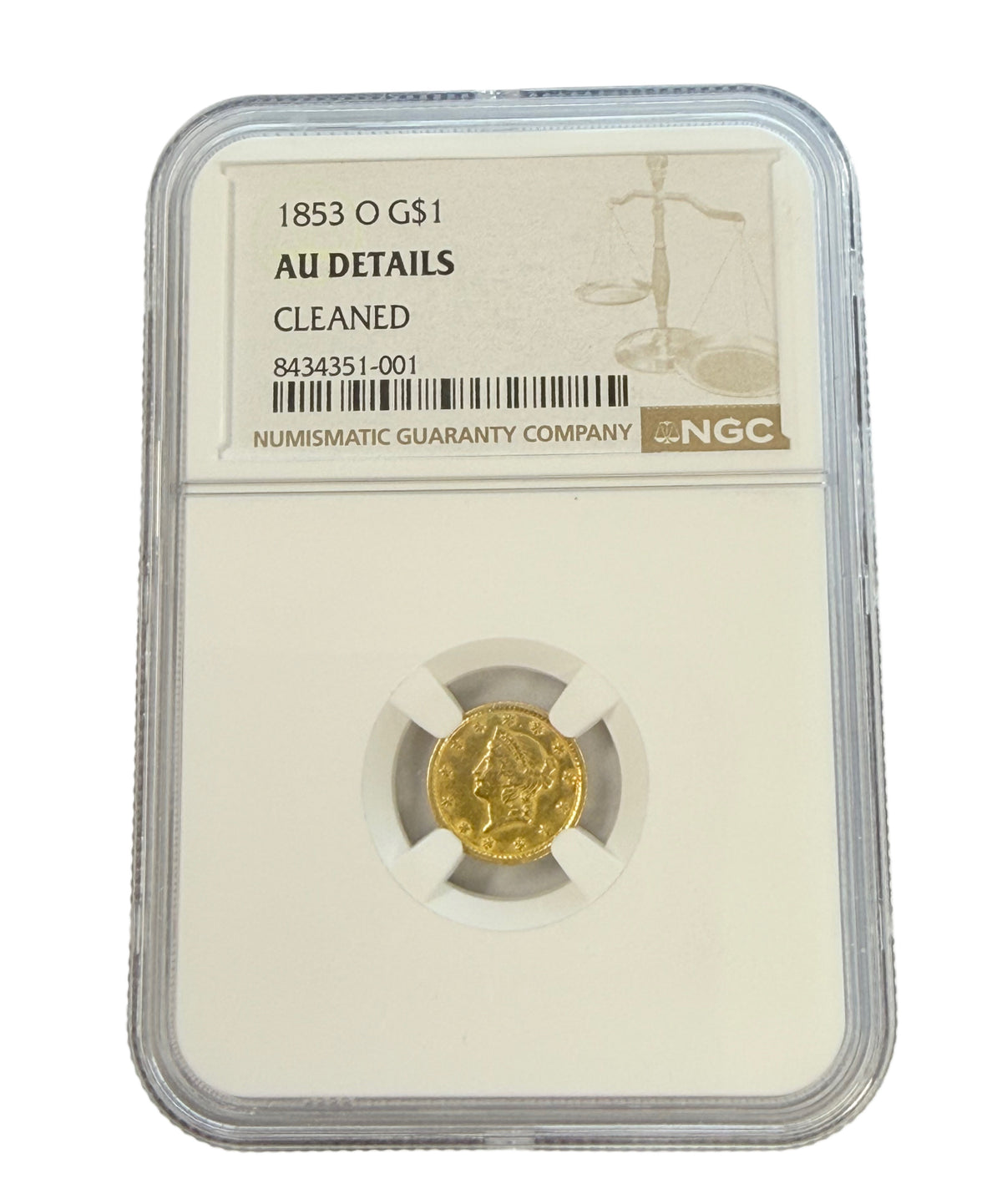 1853-O $1 Liberty Head Gold Dollar NGC AU Details