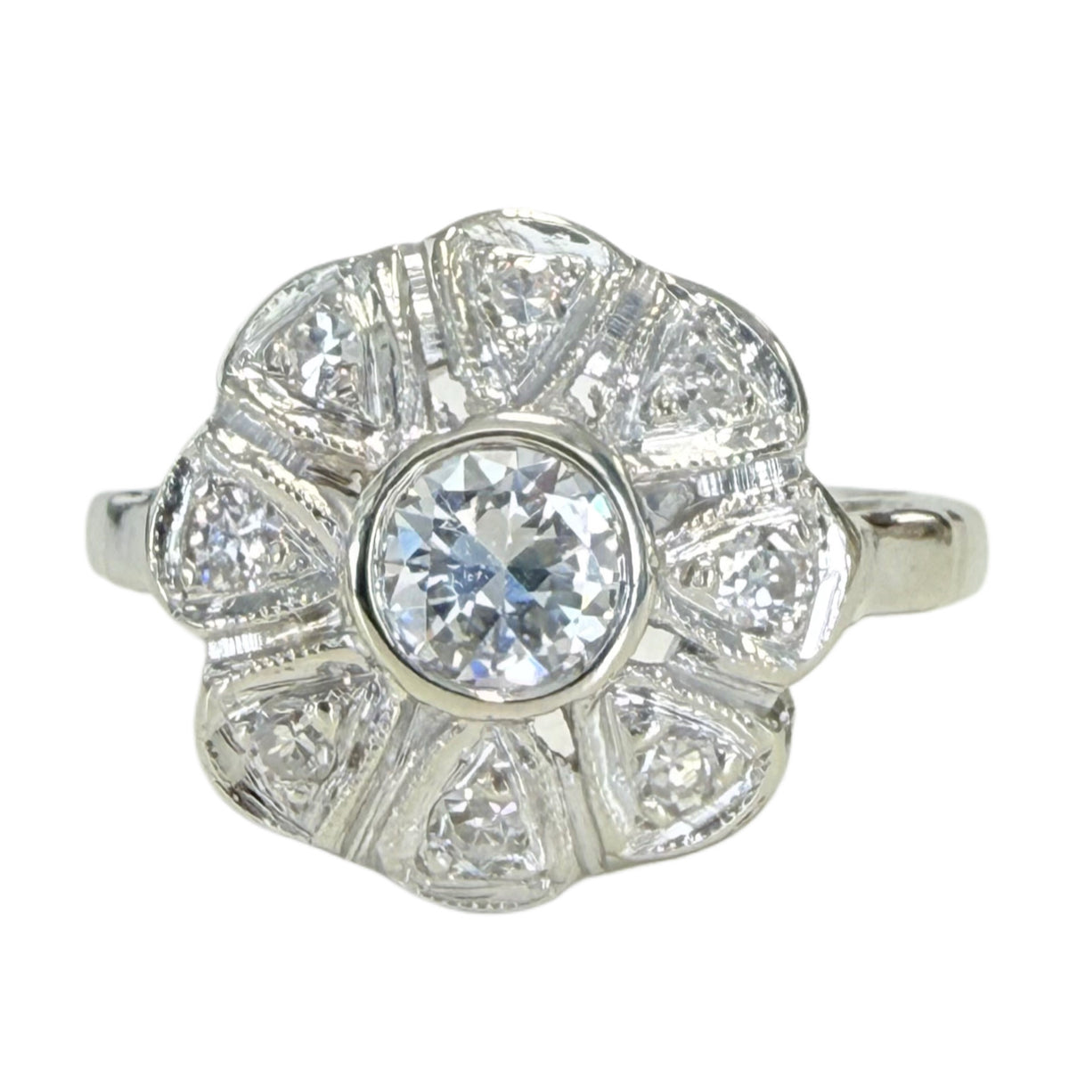 14k White Gold & Diamond Floral Ring