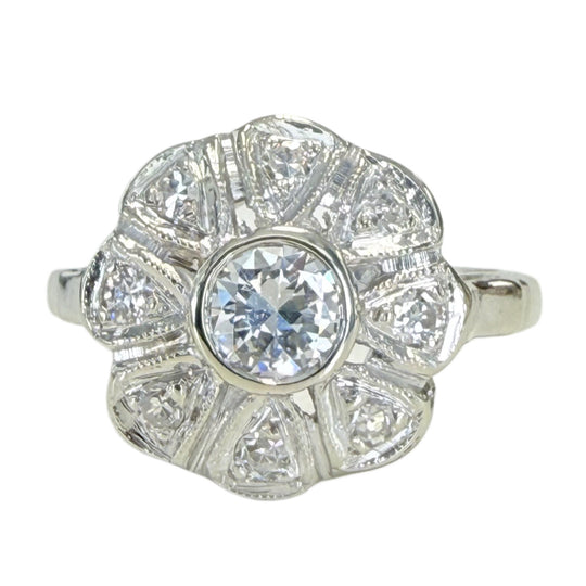 14k White Gold & Diamond Floral Ring