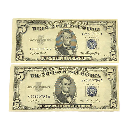 Lot of 2 Consecutive 1953 $5 Silver Certificate (XF)