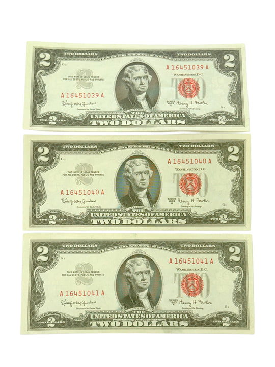 Lot of 3 Consecutive 1963-A $2 Legal Tender (AU)
