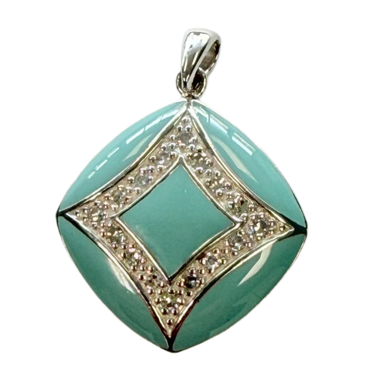 Silver Enamel & Diamond Pendant