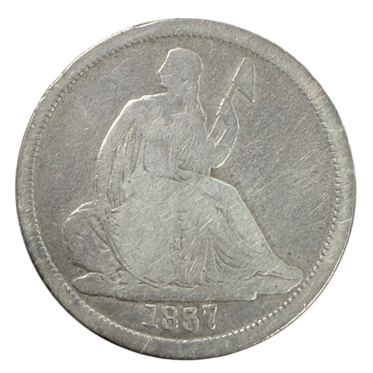 1837 No Stars Large Date Seated Liberty Dime (VG)
