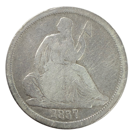 1837 No Stars Large Date Seated Liberty Dime (VG)