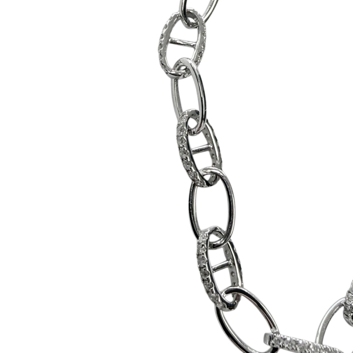 14k White Gold & Diamond Mariner Link Necklace