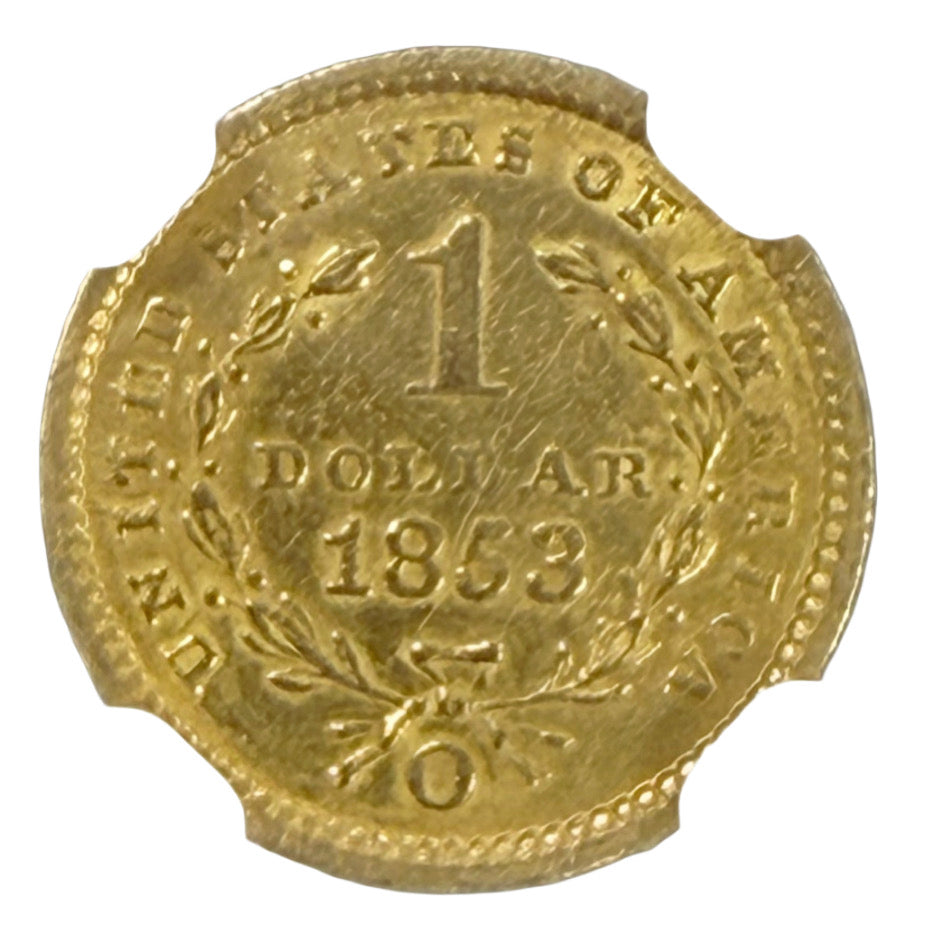 1853-O $1 Liberty Head Gold Dollar NGC AU Details