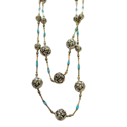 Silver & Turquoise Lotus Necklace