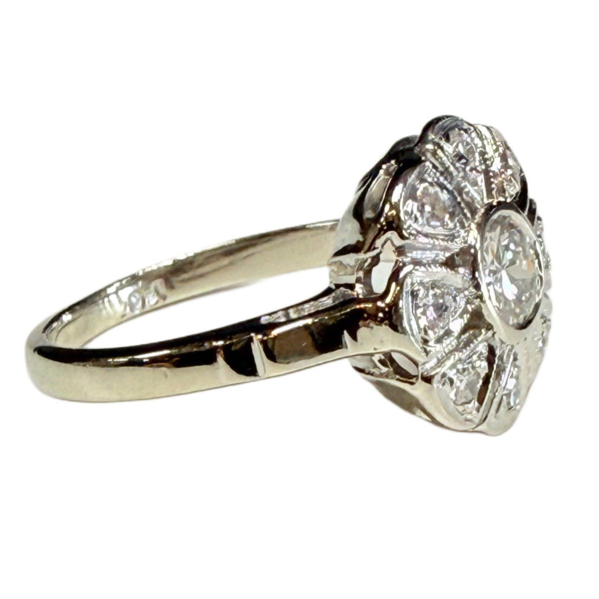 14k White Gold & Diamond Floral Ring