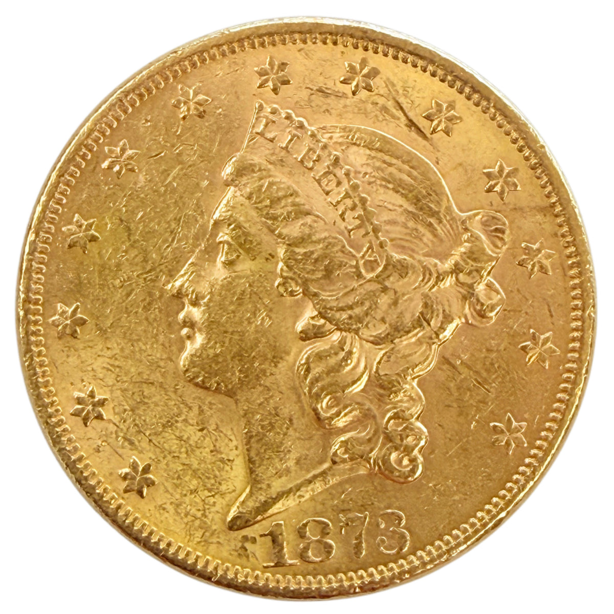 1873 Open 3 $20 Liberty Gold Double Eagle (AU)