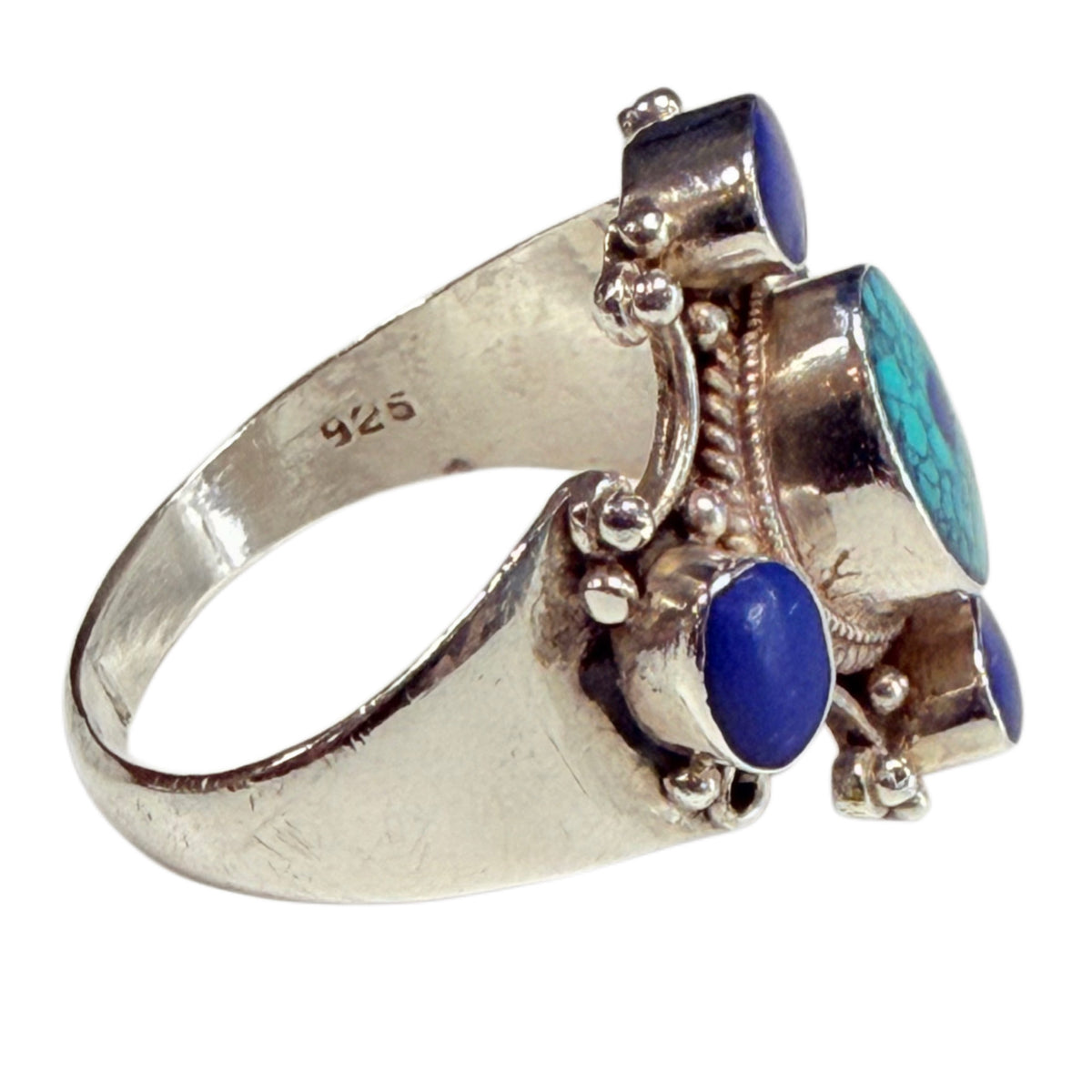 Silver Turquoise & Lapis Ring