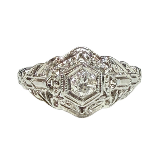 18k White Gold Art Deco Diamond Ring