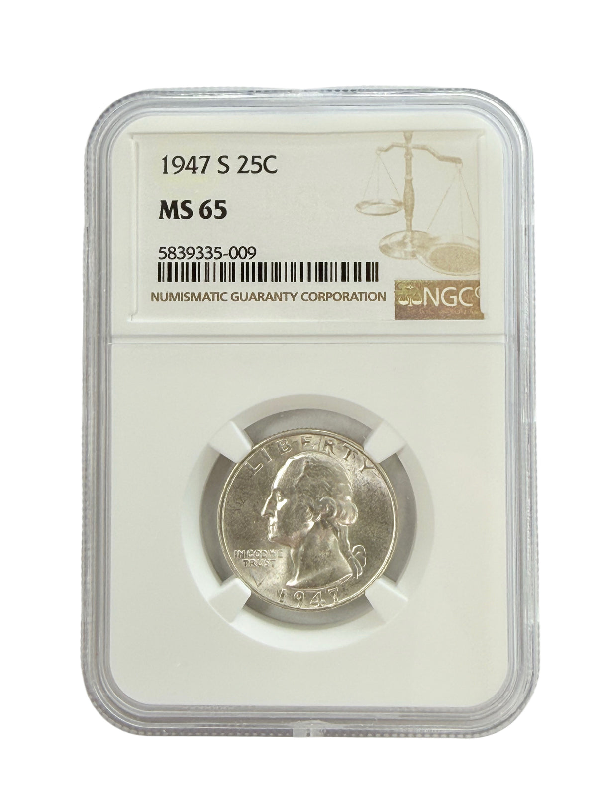 1947-S Washington Quarter NGC MS65
