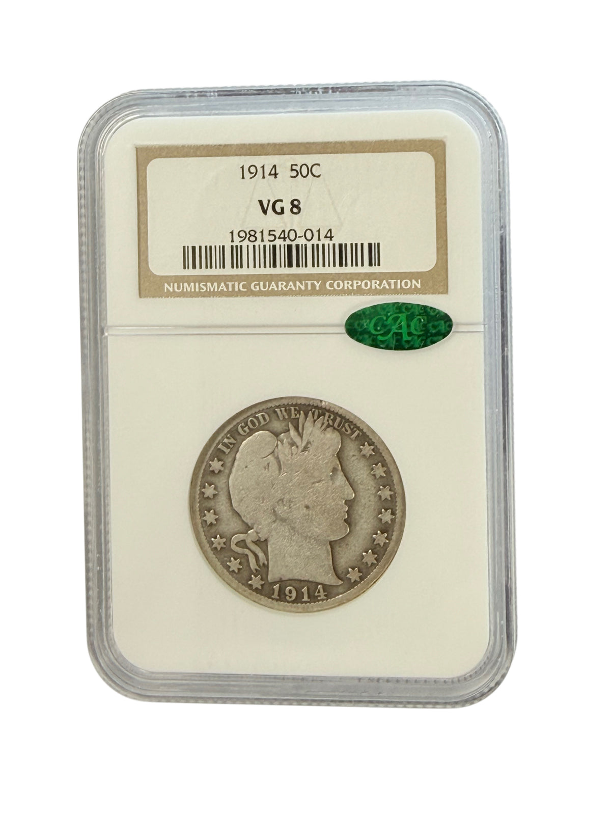 1914 Barber Half Dollar NGC VG8 CAC