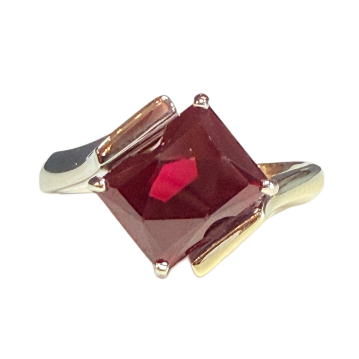 14k Two Tone Gold & Garnet Ring
