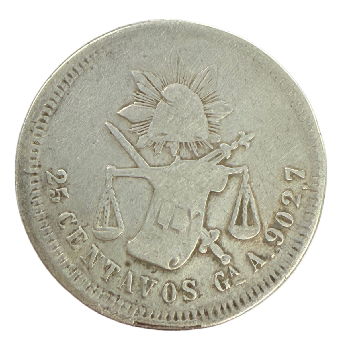 1880 Ga A Guadalajara Mexico 25 Centavos