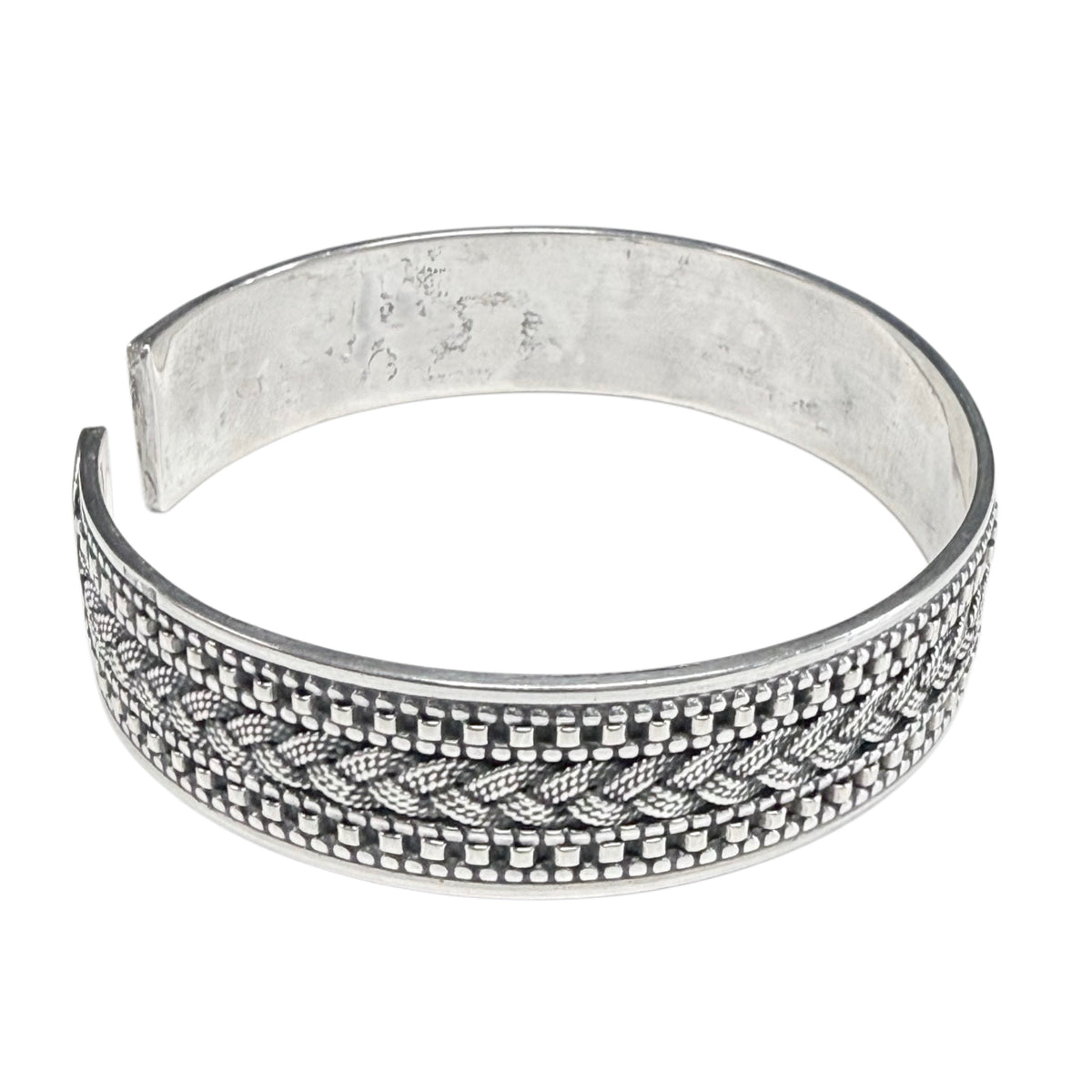 Silver Cuff Bracelet With Braided Details