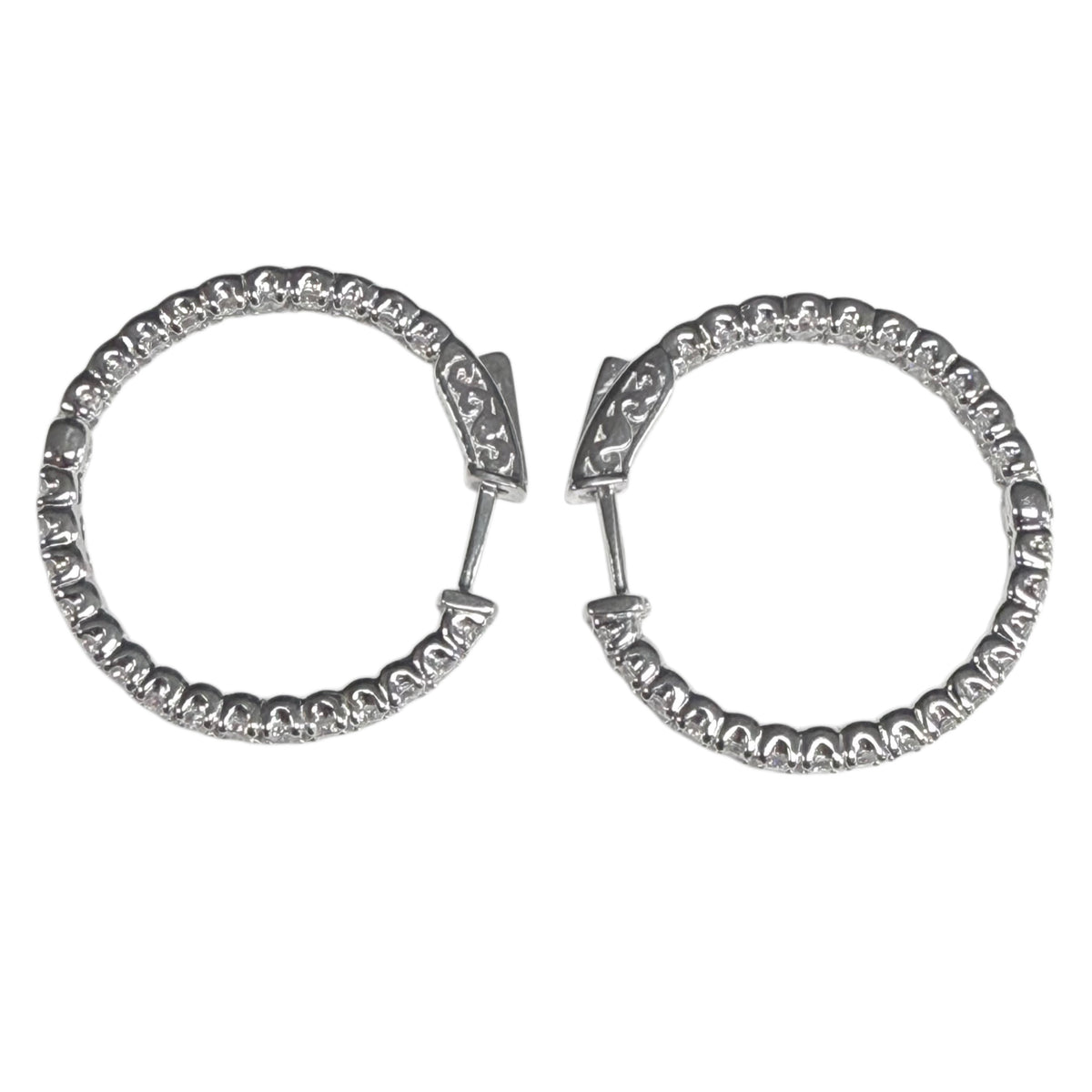 14k White Gold Inside / Outside Diamond Hoop Earrings