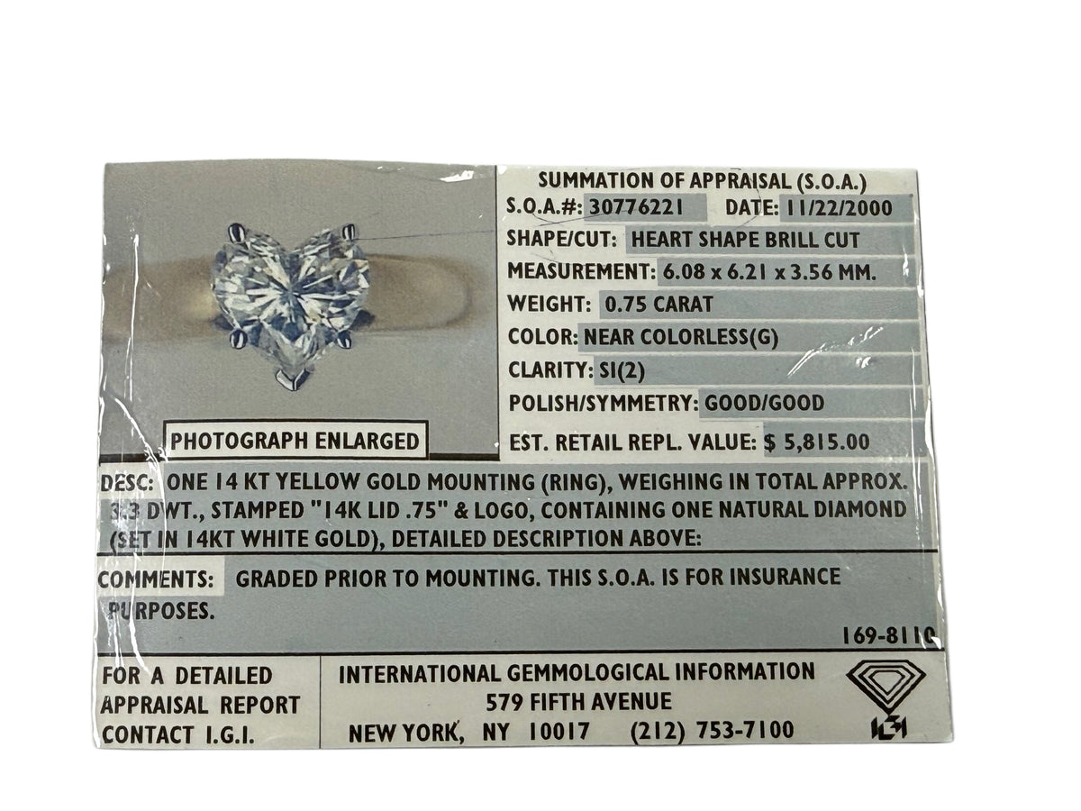 14k White Gold Heart Diamond Solitaire Ring