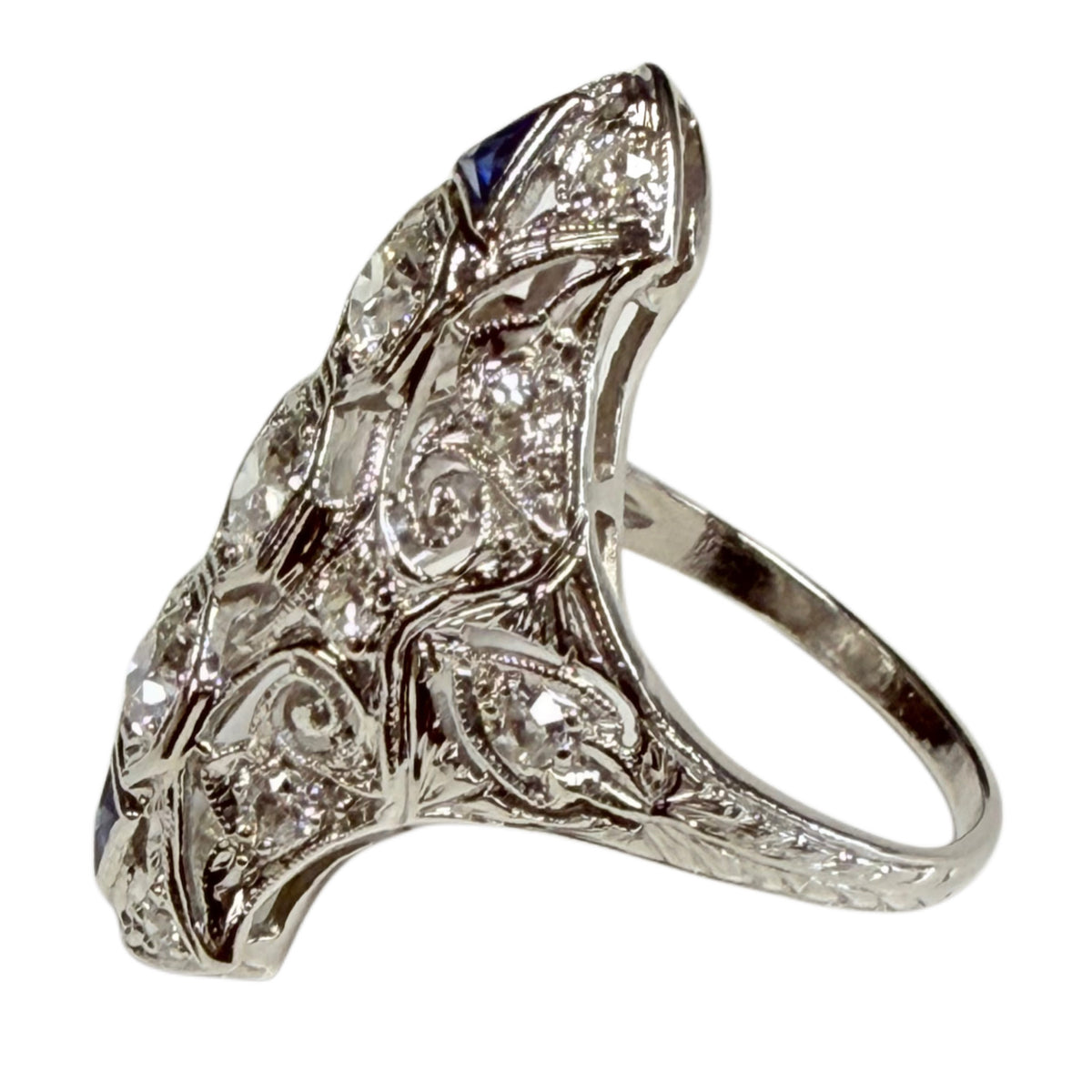 Art Deco Platinum Diamond & Sapphire Ring
