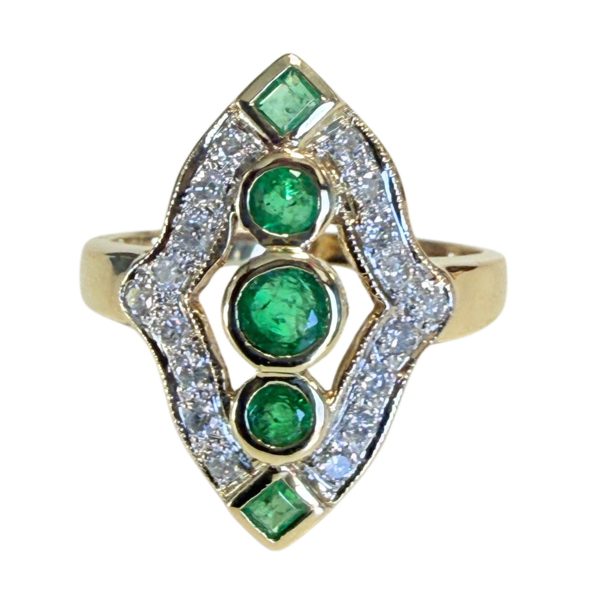 12k Yellow Gold Emerald & Diamond Ring
