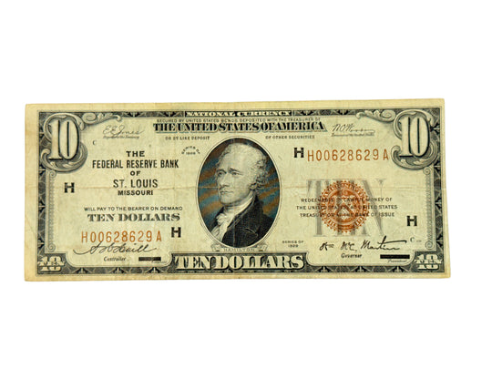 FR. 1860-H 1929 $10 Federal Reserve Bank Note St. Louis (F)
