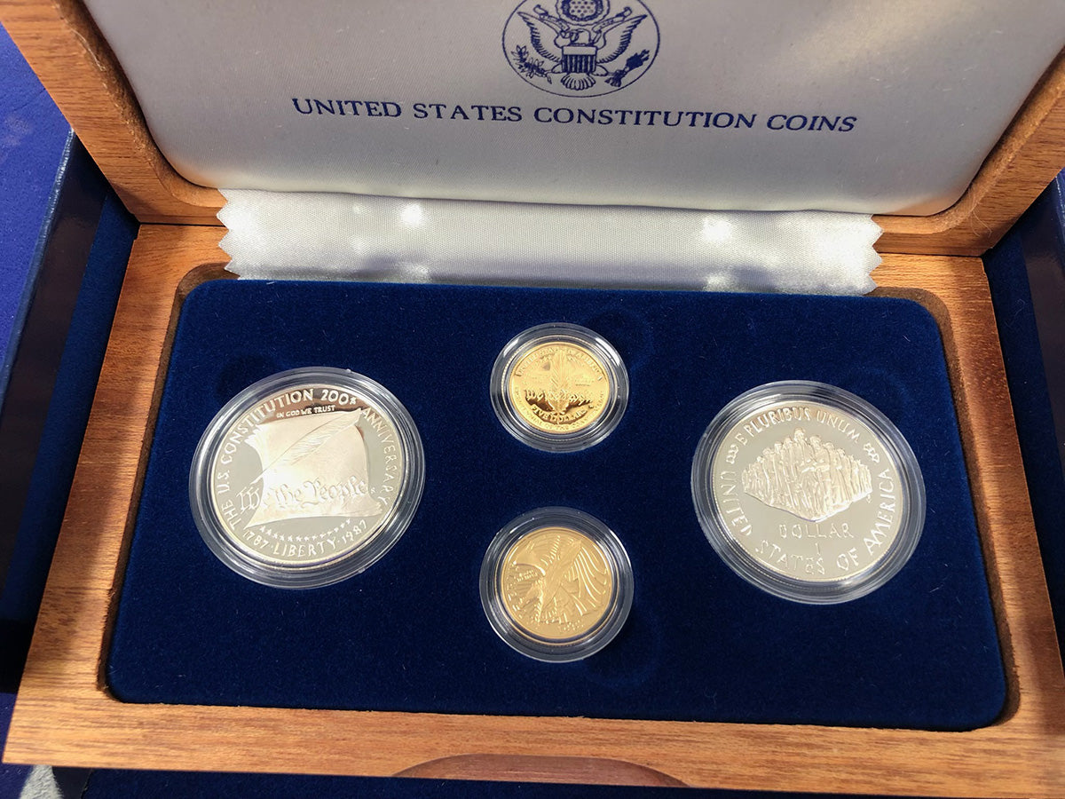 1987 Four Coin Commemorative Constitution Set Proofs (With Box & CoA)