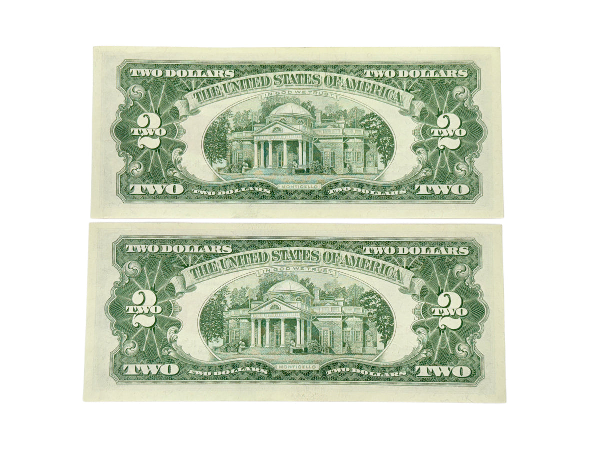 Lot of 2 Consecutive 1963-A $2 Legal Tender (AU)