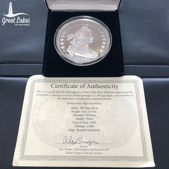 Draped Bust Dollar Proof 4 oz Silver Round (Replica) (With Box & CoA)