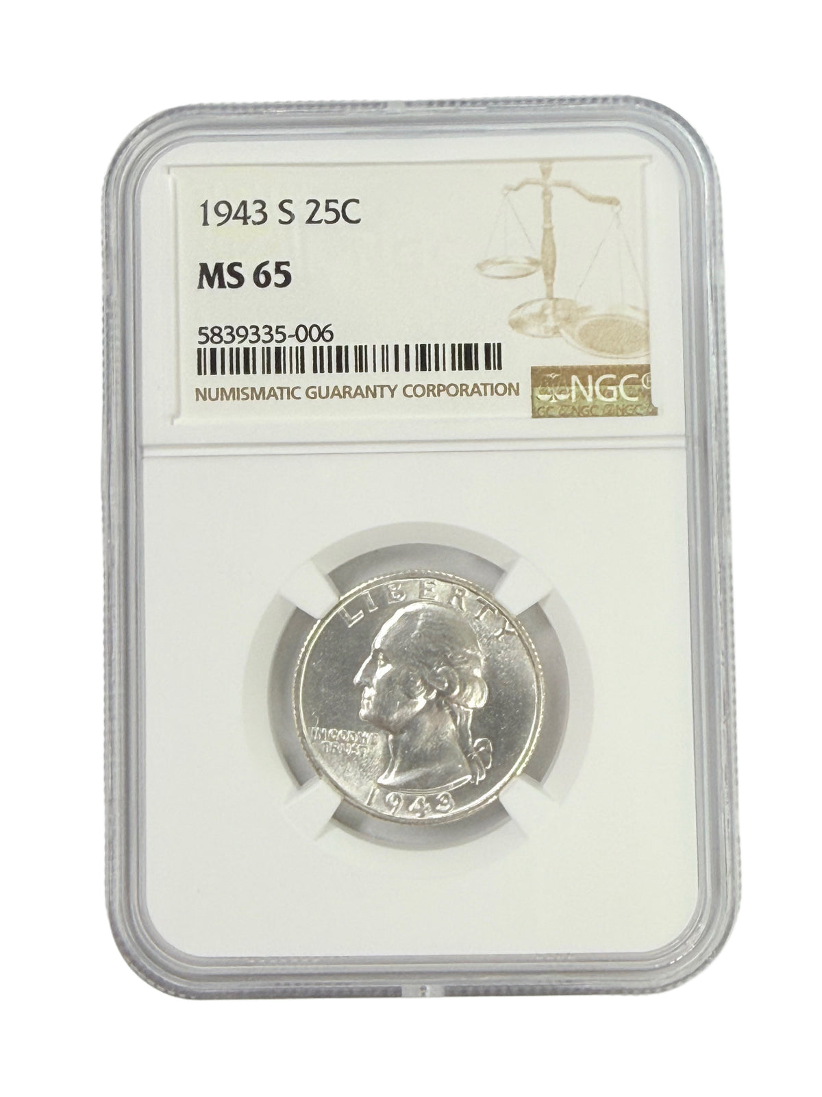 1943-S Washington Quarter NGC MS65