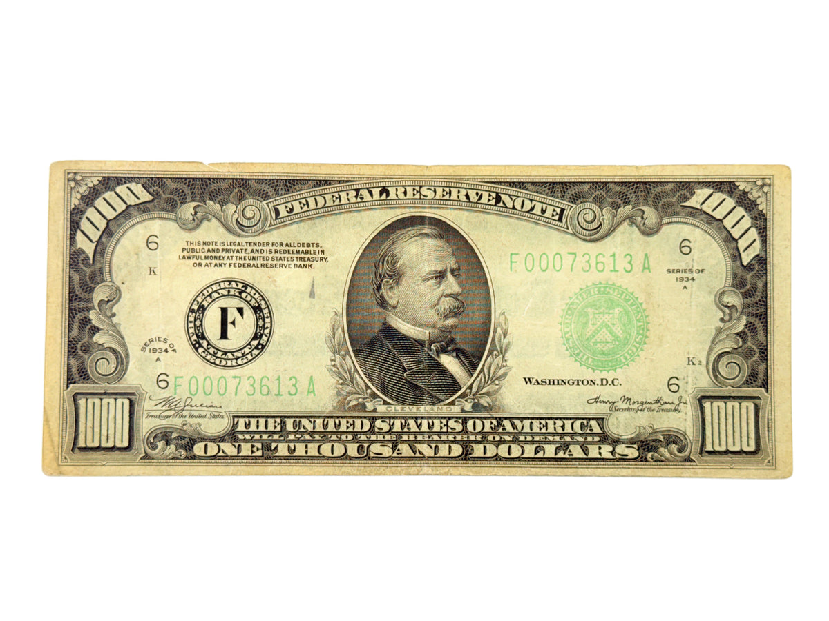 1934-A $1000 Federal Reserve Note “Atlanta” (Fine / Very Fine Details)