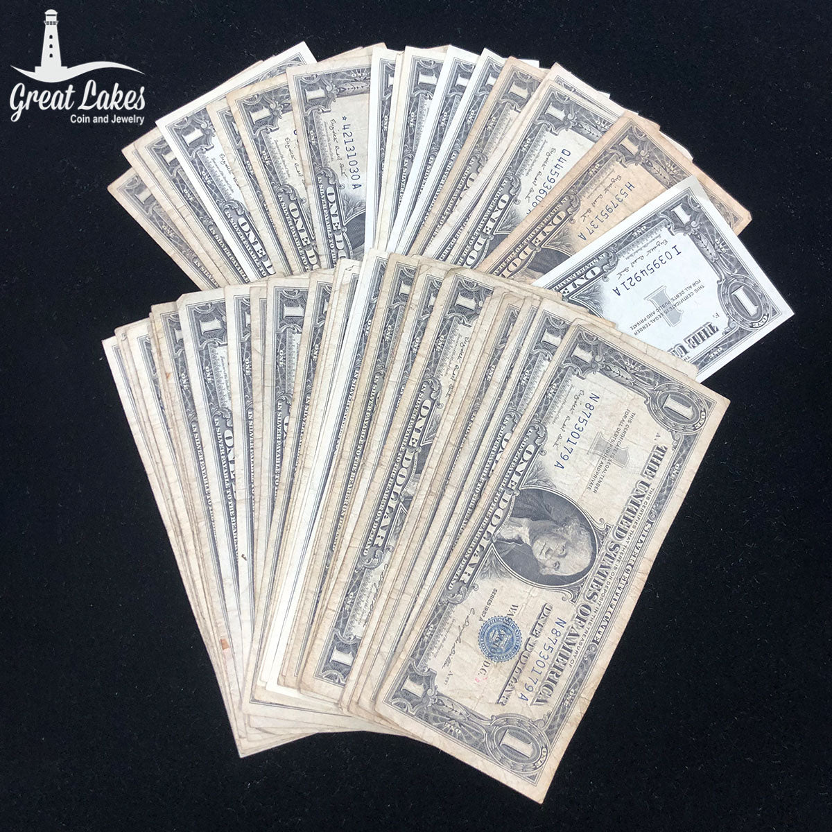 Lot of 54 1957-A Series $1 Silver Certificates (VG - AU)
