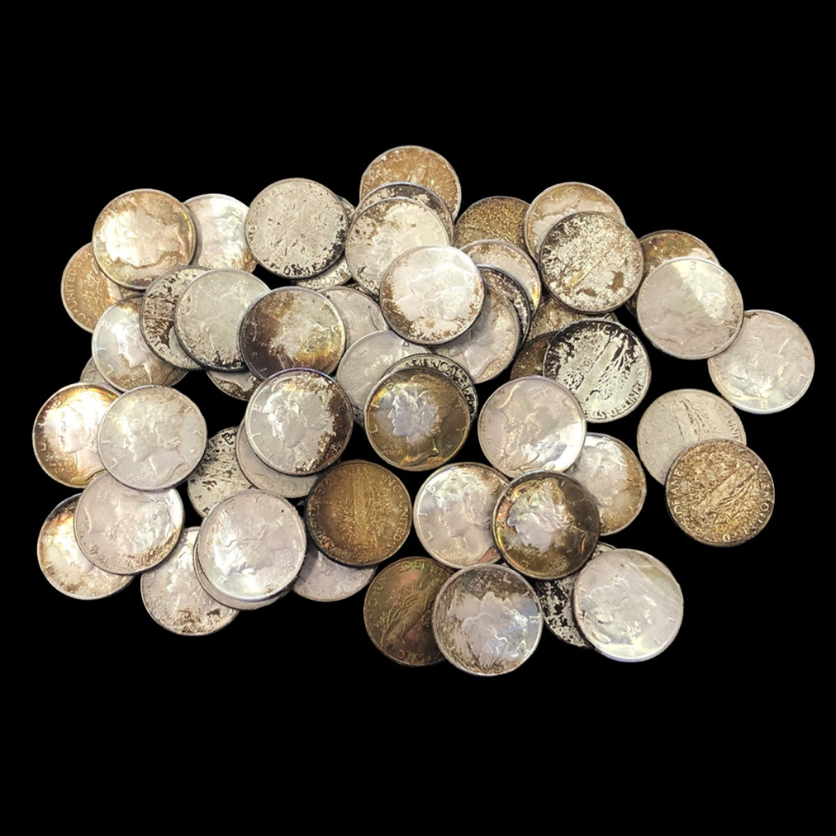 Lot of 55 90% Silver Mercury Head Dimes (AU / BU)