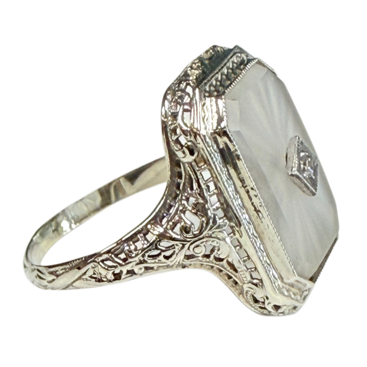 14k White Gold Art Deco Ring