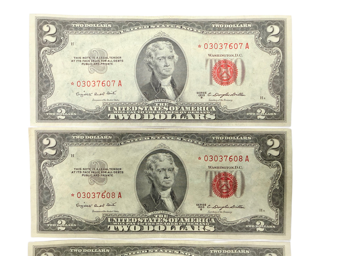 Lot of 4 Consecutive 1953-B $2 Legal Tender Star Notes (XF)