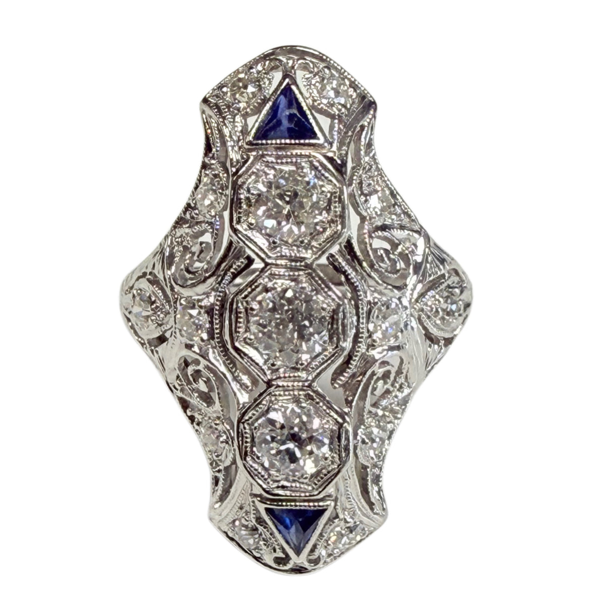 Art Deco Platinum Diamond & Sapphire Ring